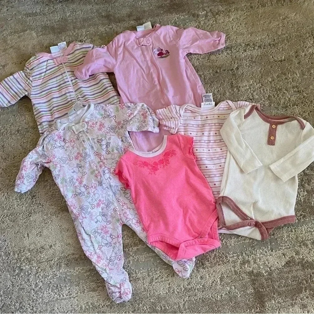 3-6 months Baby Girl Bundle Lot of Sleepsuits Footsies Bodysuits Onesies Pink